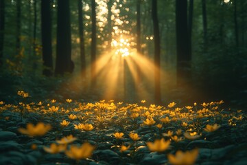 Obraz premium Frühlingserwachen: Zauberhafte Blumen und Sonnenaufgänge