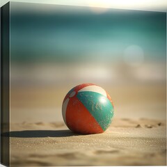 Obraz premium close-up colorful beach ball soft sand sun