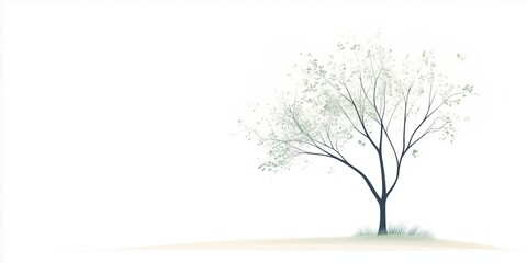 Minimalist Tree Illustration with Delicate Branches and Light Tones