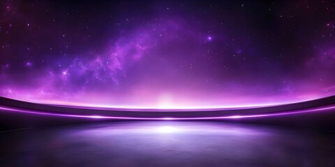 Obraz premium A vibrant cosmic landscape featuring a purple-hued sky filled with stars and nebulae, set against a smooth, reflective ground. Concept Cosmic Landscape, Purple Sky, Stars and Nebulae