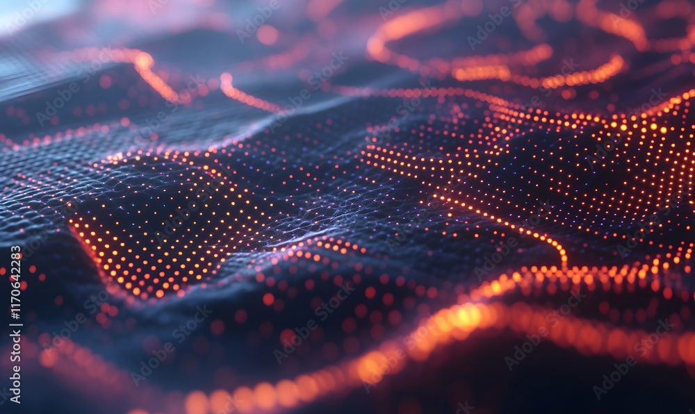 Poster abstract glowing particle wave background.