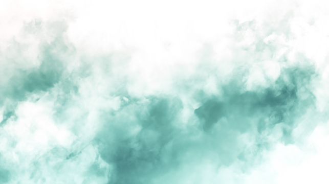 Abstract turquoise mist fog clouds isolated on transparent background