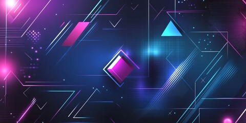 Futuristic Neon Abstract with Geometric Shapes and Glowing Lights