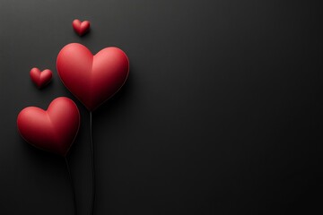 Red hearts create a romantic atmosphere against a dark background for expressing love and affection