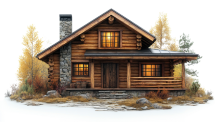 old wooden house isolated on white background