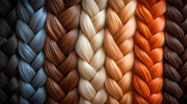Braid of natural hair close-up. Texture or background of beautiful female hair.