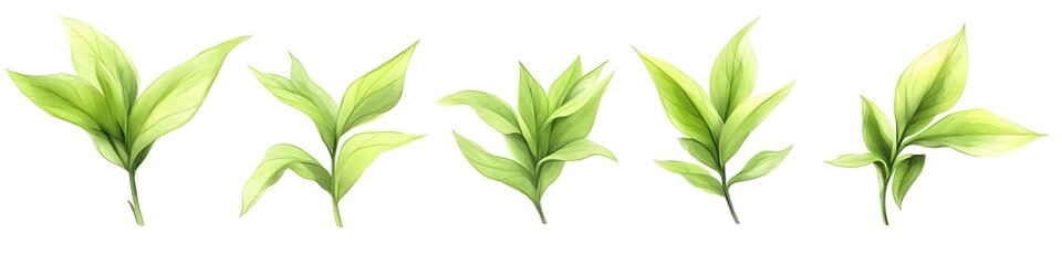 Fototapeta premium Watercolor illustration of vibrant green leaves foliage