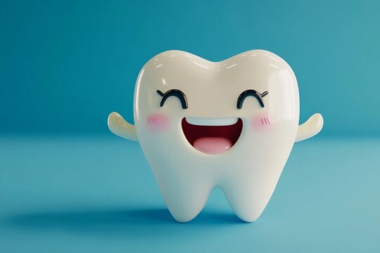 Personaje de diente 3d en estudio de fondo azul