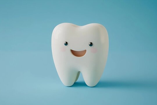 Personaje de diente 3d en estudio de fondo azul