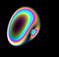 3D illustration of an abstract holographic neon shape resembling quantum orbital.