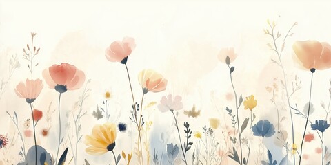 Delicate Watercolor Flowers in a Minimalist Meadow Design
