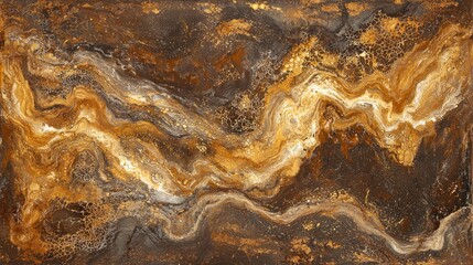 Fototapeta premium Abstract Gold Brown Swirling Acrylic Pour Painting