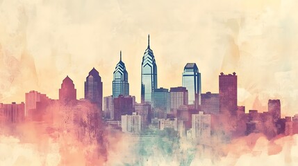 Obraz premium Philadelphia Skyline Watercolor Artistic Cityscape
