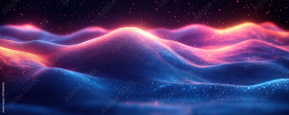 Aufkleber futuristic abstract waves in neon blue and pink illuminated dynamic lighting digital art tech ai bac