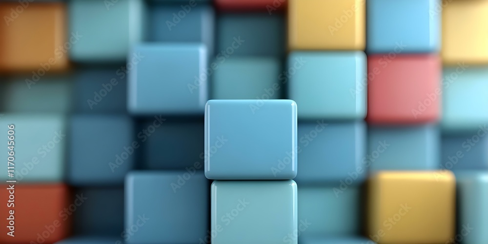 Poster a close-up of colorful, glossy cubes arranged in a pattern, with one cube standing out in the foregr