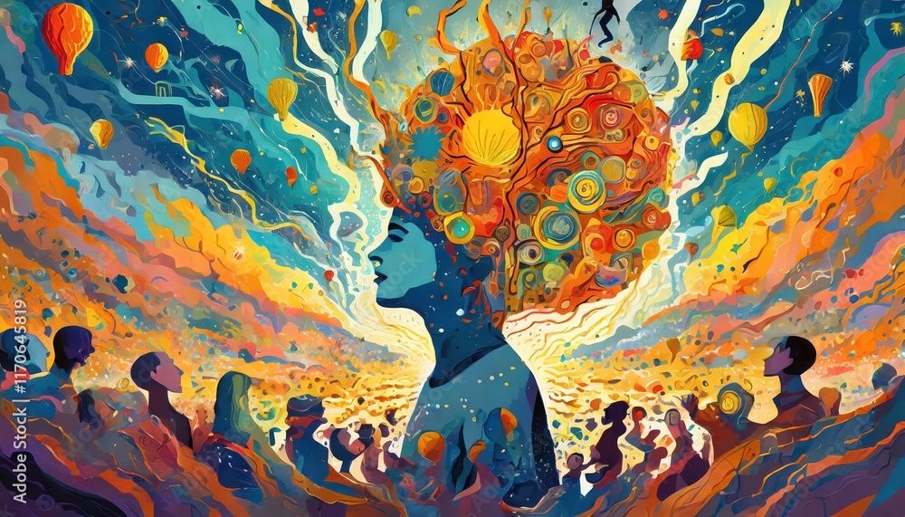 Poster exploding mind a visual journey into the annual collective consciousness unveiling the depths of inn