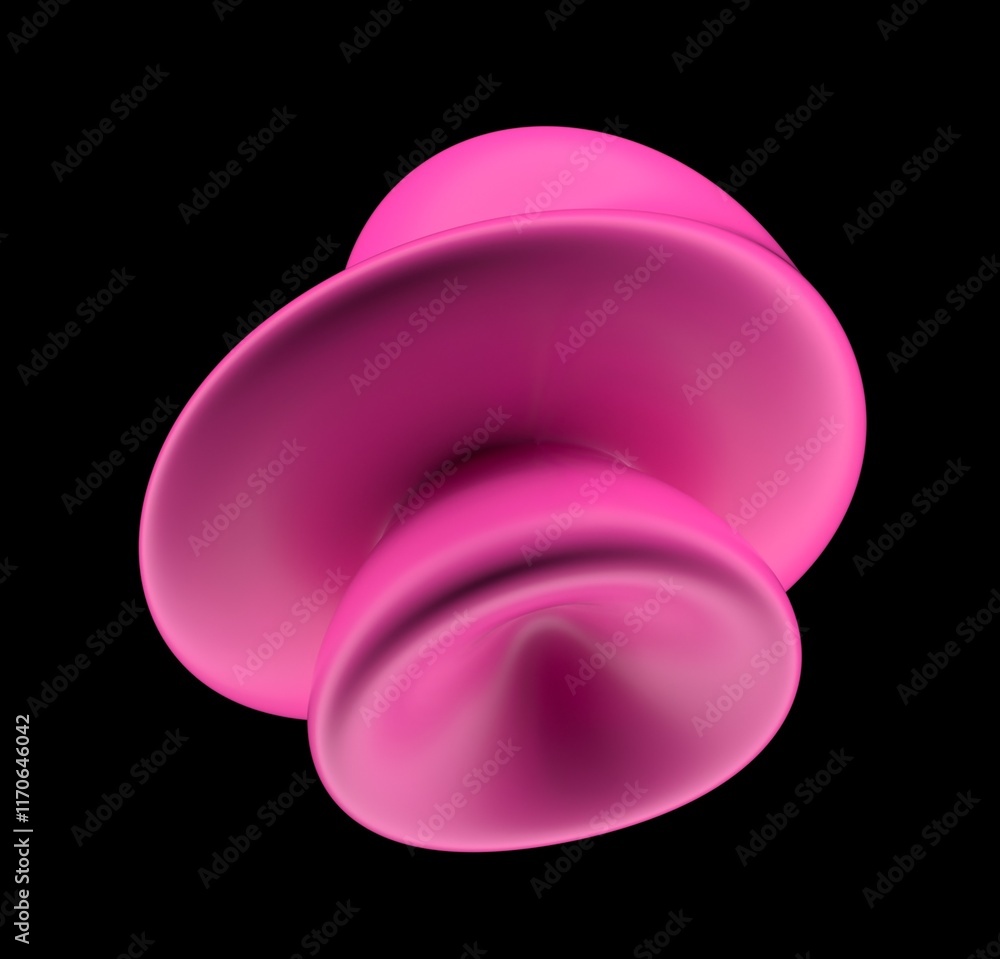 Poster Abstract 3D illustration of futuristic glitchy pink glossy form with ripples and distortions. An image on the theme of biotechnology and molecular physics.