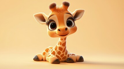 Adorable cartoon baby giraffe lying down.