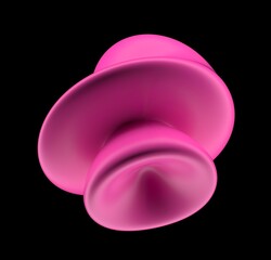Abstract 3D illustration of futuristic glitchy pink glossy form with ripples and distortions. An image on the theme of biotechnology and molecular physics.