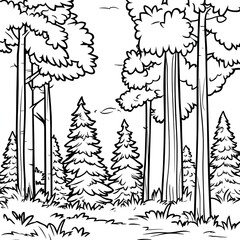 Obraz premium Simple Coloring Page: Tall Pine Trees in a Forest for Kids