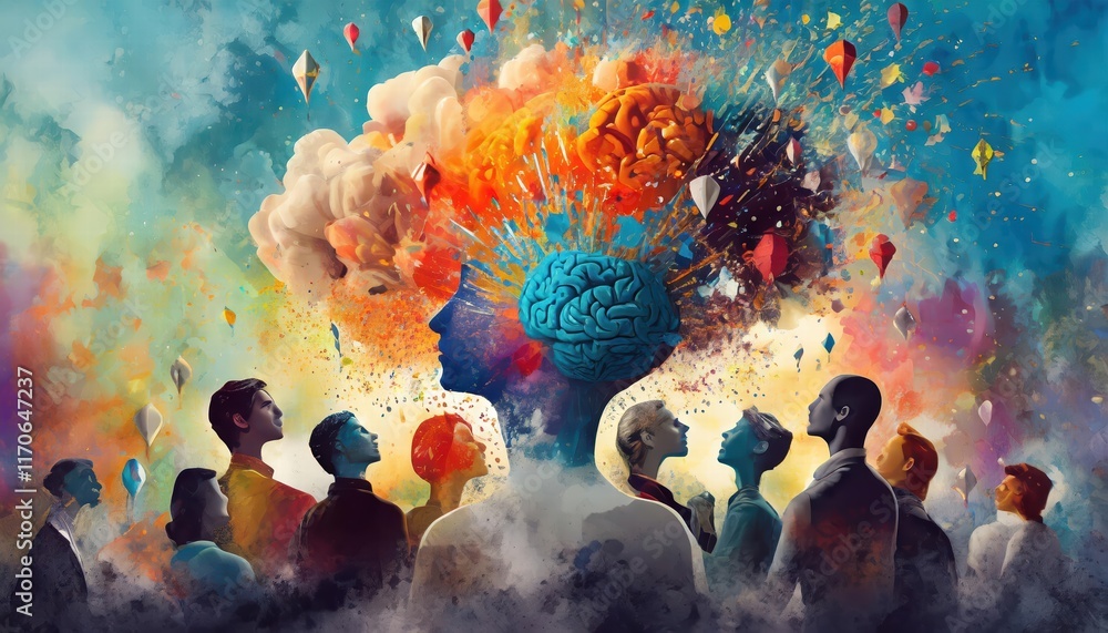 Poster exploding mind a visual journey into the annual collective consciousness concept art illustrating th