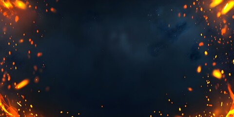 A dark background with glowing orange and yellow embers, creating a fiery and dramatic atmosphere. Concept Fiery Atmosphere, Glowing Embers, Dramatic Background, Dark Aesthetic, Warm Color Palette