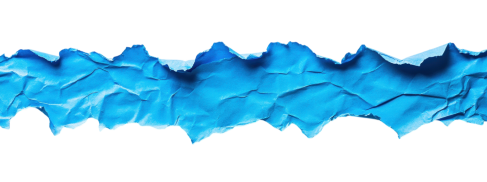 Torn Blue Paper on White Background, vibrant blue with jagged edge, minimalist design, ideal for impactful text placement, striking visual contrast