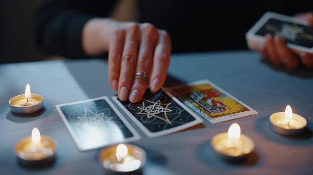  Fortune teller tarot reader lays out cards in order