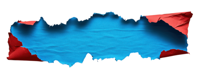 Torn Red Paper on White Background, vibrant blue sheet with jagged edge, minimalist design, striking contrast, ideal for text placement