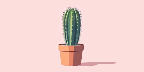 Tall Cactus in Terracotta Pot Against Blush Pink Backdrop