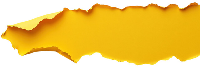 Torn Yellow Paper on White Backdrop, vibrant jagged edge, minimalist style, centered for text, striking contrast for creative projects