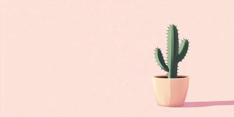 Minimalist Cactus in Beige Pot on Soft Pink Background