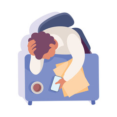 Sitting Man Office Worker on Chair Above View Vector Illustration