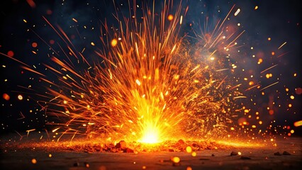 Fiery explosion of sparks against a dark background