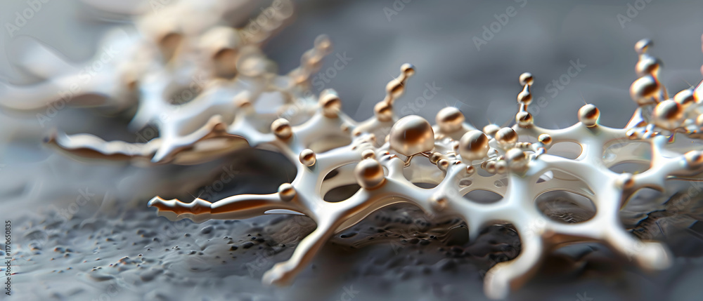 Poster delicate abstract liquid sculpture reflecting light on smooth surface with intricate patterns and or