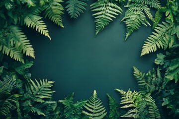 Fern leaves framed against a dark green background