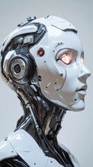 Close-up of a futuristic humanoid robot showcasing advanced technology