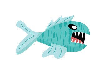 Fototapeta premium Blue fish. Deep sea creatures. Scary fish. Predator fish. Aquatic demons. Marine monsters. Nautical fiends. Ocean fiends. Sea demons. Seafaring devils.