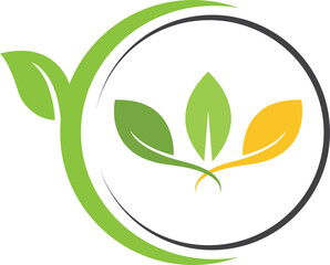 growing leaf logo icon design, circle Earth with plant graphic element, symbol, sign for green Earth Day, nature globe and greening earth logo template