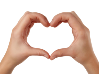 Hands forming heart shape on transparency background