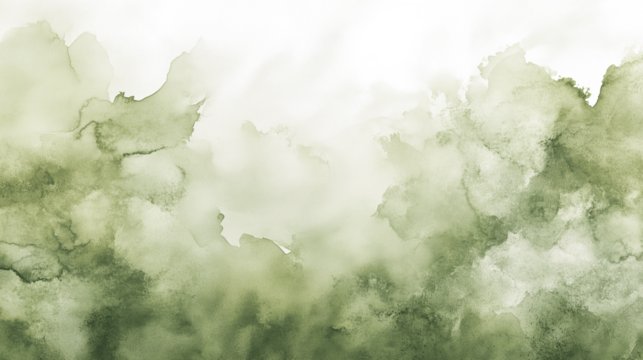 Olive green watercolor abstract texture isolated on transparent background