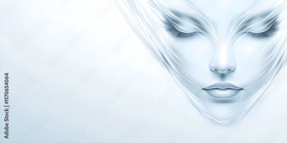 Poster a minimalist, ethereal depiction of a face with smooth features and a serene expression, set against