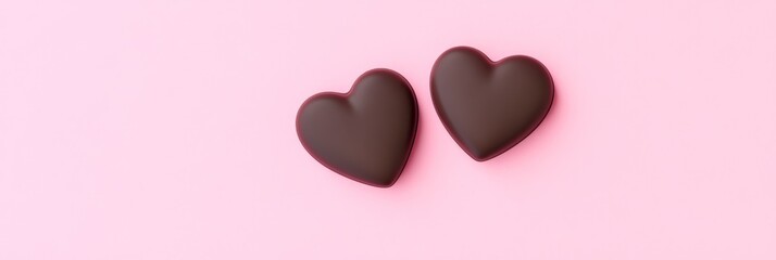 Delicious chocolate hearts on a soft pink background for romantic occasions like Valentine's Day