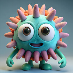 Cute cartoon virus with a big smile.