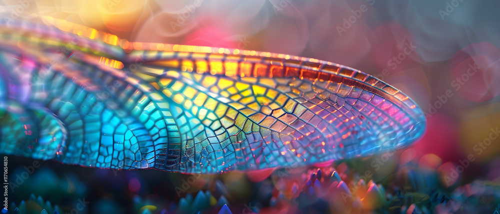 Poster colorful macro view of a delicate butterfly wing with iridescent patterns glimmering in soft natural