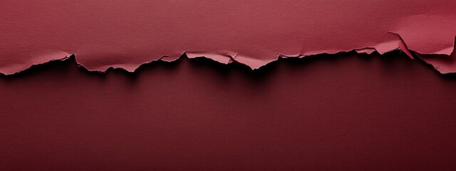Torn Maroon Paper on Maroon Background, vibrant red sheet with jagged edge, minimalist design, striking contrast for text placement