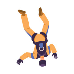 Man Skydiver in Flight Free Falling with Parachute Vector Illustration