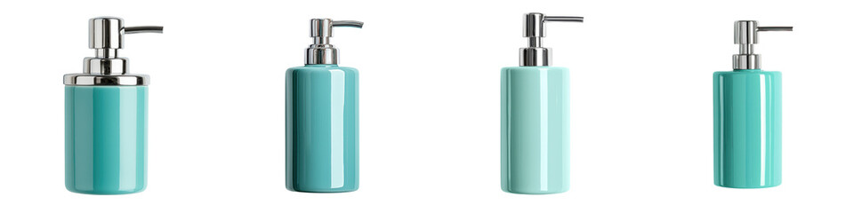 Obraz premium Close up view of a stylish modern mint green ceramic bathroom sink with a chrome faucet and matching soap dispenser The simple minimalist design showcases the clean