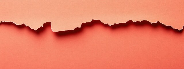 Fototapeta premium Vibrant Torn Peach Paper on Soft Peach Background, Bold Red Sheet with Jagged Edge, Minimalist Design, Striking Contrast for Text Placement