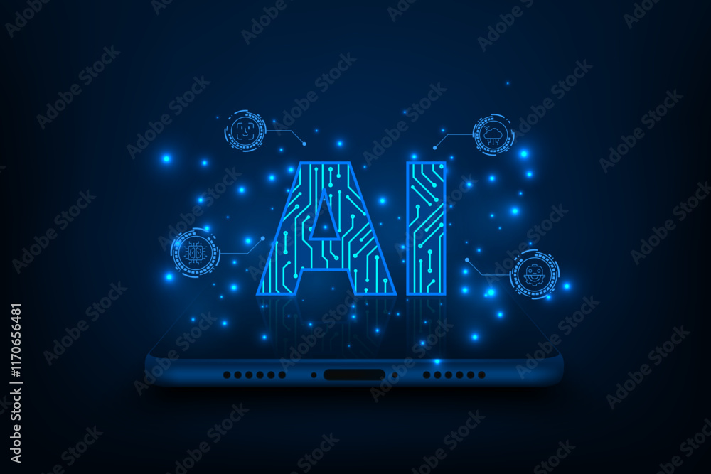 Poster artificial intelligence concept. icons representing smart phone devices and connected technology.